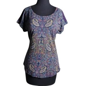 Lucky Brand paisley print short sleeve scoop neck top size small petite
